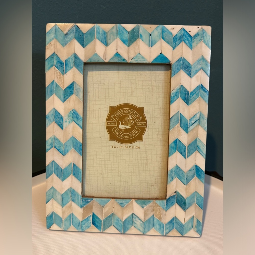 Two's Company Blue and White Chevron Picture Frame 4x6” photo